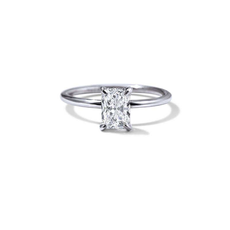 ILA Platinum 18K White Gold Radiant Hidden Halo Pave Engagement Ring