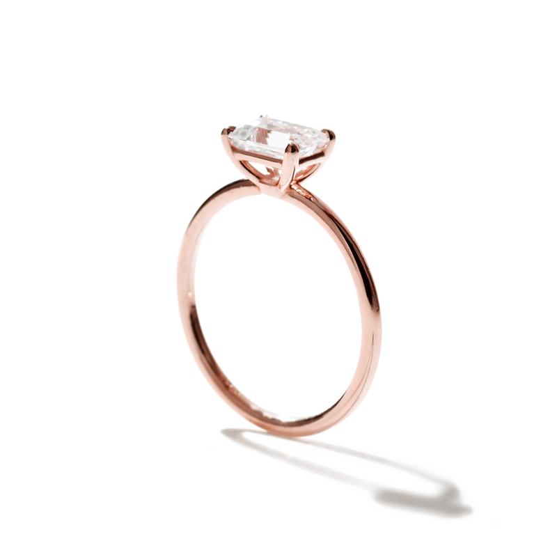 ILA Emerald Radiant 18K Rose Gold Engagement Ring East West