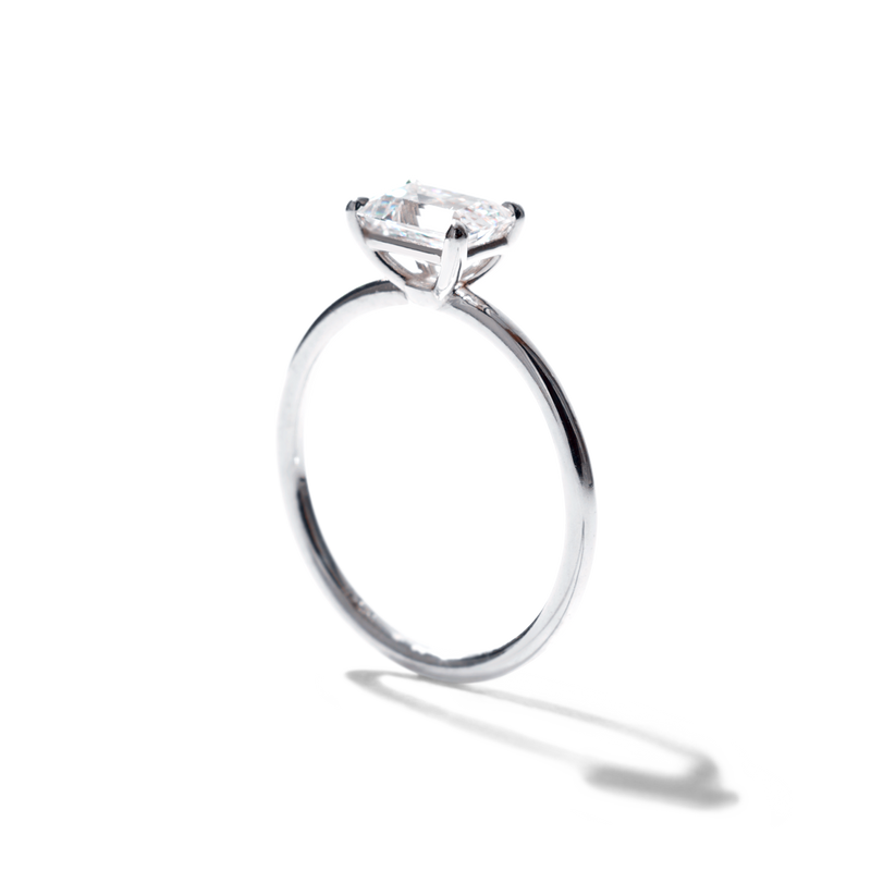 ILA Emerald  Radiant 18K White Gold Platinum Engagement Ring East West