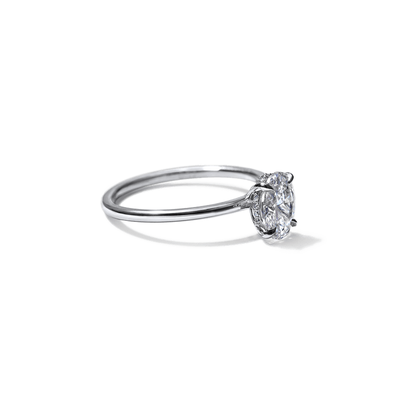 ILA Platinum 18K White Gold Oval Hidden Halo Pave Engagement Ring