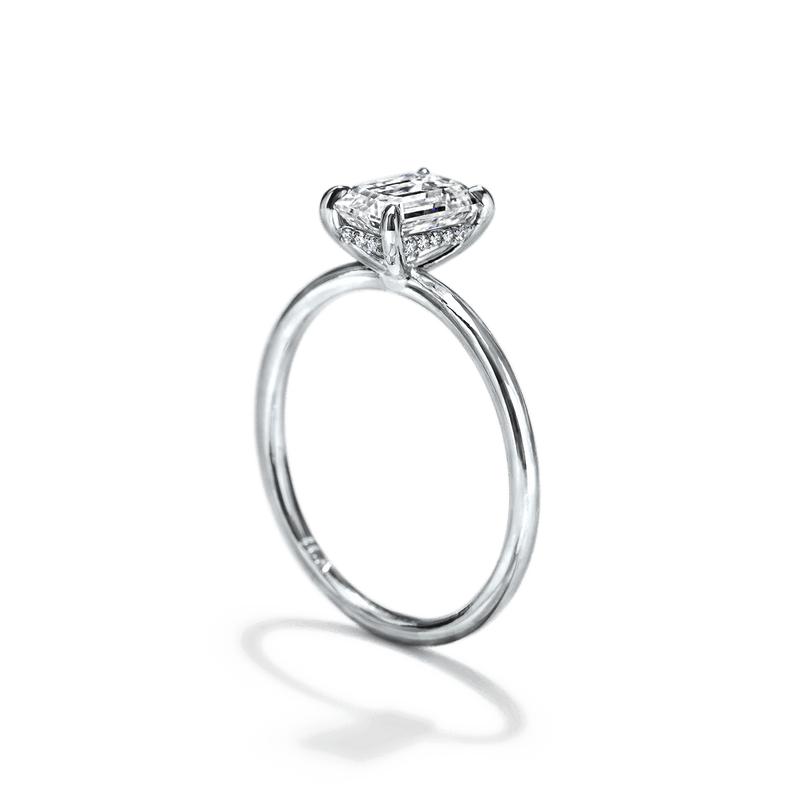 ILA Platinum 18K White Gold Radiant Hidden Halo Pave Engagement Ring