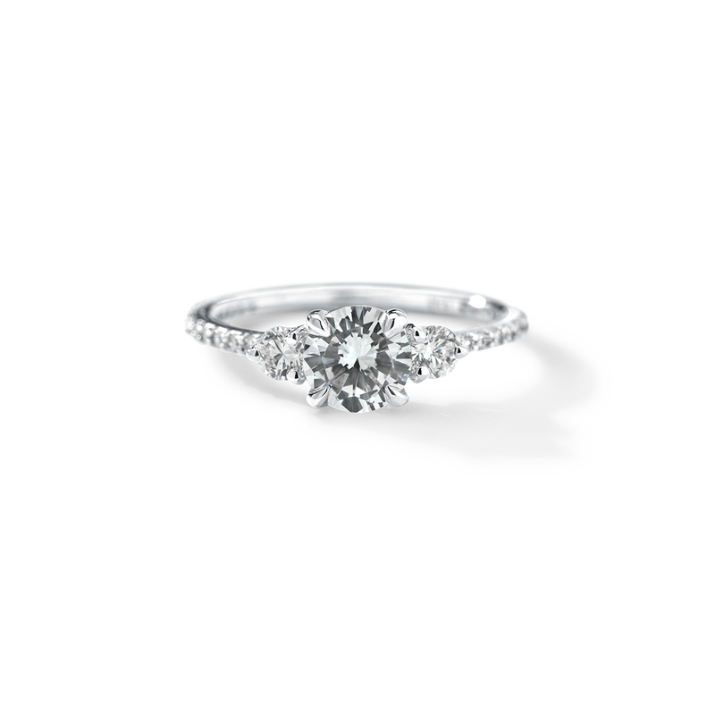 18K White Gold Platinum ILA 3 Stone Diamond Pave Engagement Ring