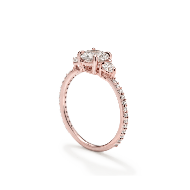 18K Rose Gold ILA 3 Stone Diamond Pave Engagement Ring