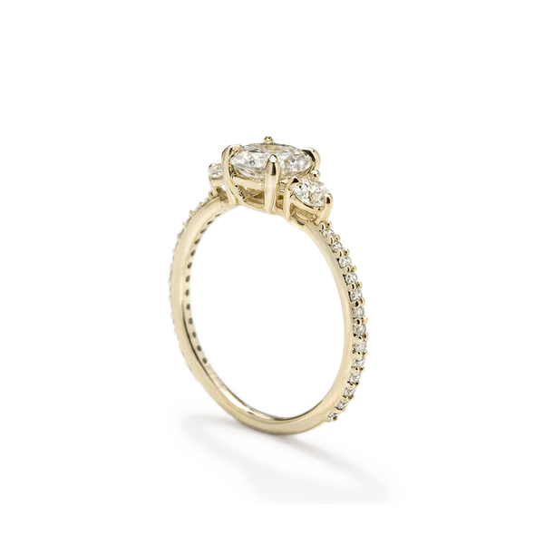 ILA 3 Stone Diamond Pave Engagement Ring 18K Yellow Gold